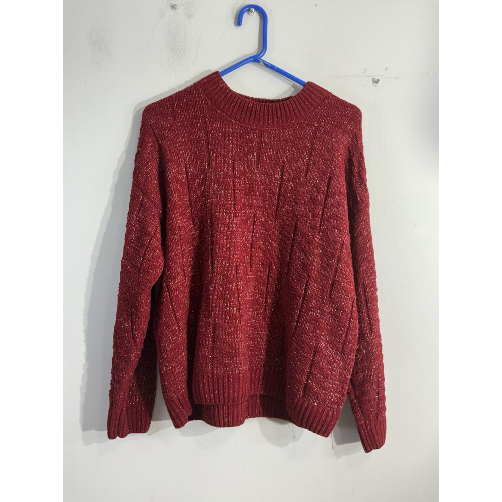 Womans Original Wetherproof Vintage Pull Over Sweater XL Red Metallic Mock Neck